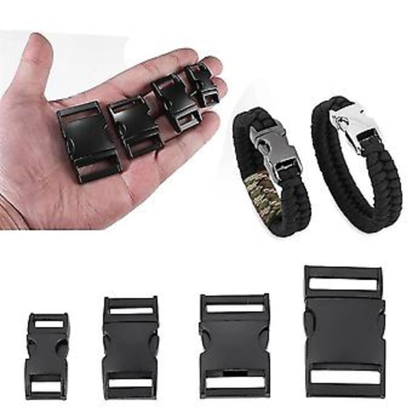 6 kpl Paracord-rannekorun solkia, 6 kpl metallisia pikalukkoja, vyönsolki, 1 tuuma, musta