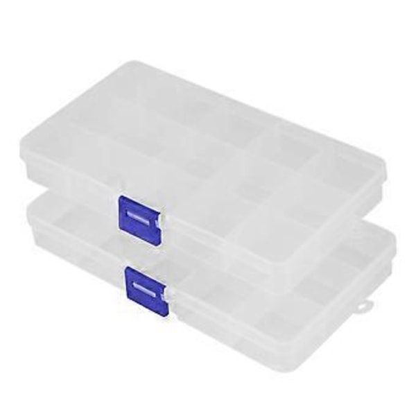 Plastförvaringslåda, 2-pack Klar Pärlorganisatör för Smycken Fiskeutrustning Örhängen Hantverkspärlor (15 Fack)