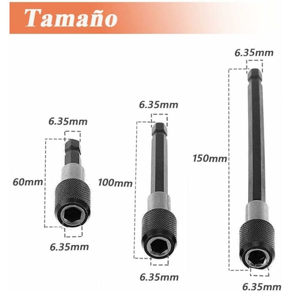 3PCS 6,35 mm sekskant skaft magnetisk skrutrekkerbit holder forlengelsesstang hurtigutløsning sekskant skaft adapter for skruer, muttere og alle bor og håndskru