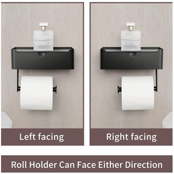 Toiletpapirholder med opbevaring til engangsservietter Dispenser og hylde, Toiletpapirholder Sort