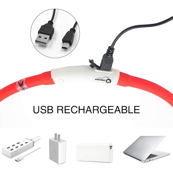 USB-ladattava LED-koiranpanta pienille, keskisuurille ja suurille koirille, 70 cm, säädettävä pituus, 3 tilaa punainen