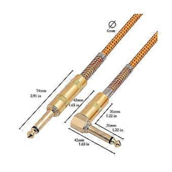Gitar Instrumentkabel 3m Elektrisk Instrument Bass Forsterkerledning 1/4 Tomme Rett Til Vinkel Gull