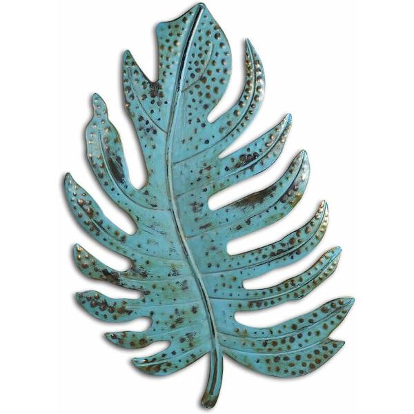 Blå blad väggkonst järnblad väggdekor järnmetall väggdekor hängande dekor