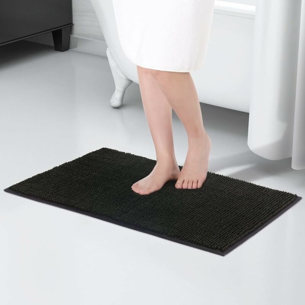 Skridsikker 60 ?á 40 cm Chenille bademåtte, nem at rengøre bademåtter, blødt brusebadstæppe, sort