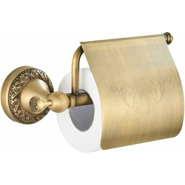 Badrumstillbehör Retro Solid Koppar Toalettpappershållare och Vävnad, Kökpapper, Minimal Klassisk med Snidad Lock Bronsbeläggning Toalett