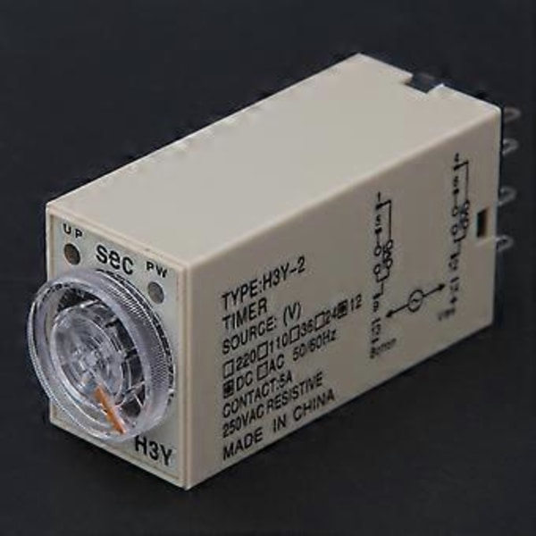 Tidsrelé 8 Pins H3Y-2 Justerbar Transparent Skive Hvitevarer Elektrisk Utstyr 0-3s 220VAC