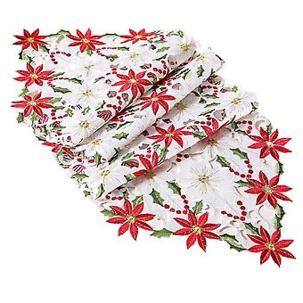 Satin Broderi Julstjärna Sängbord Löpare Duk Nyår Hem R( )