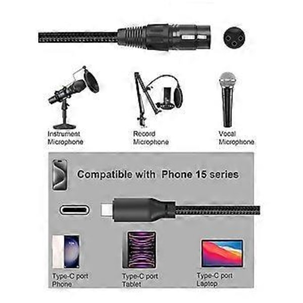 XLR til USB C USB C til XLR til Telefon til Mikrofon XLR til USB Kabel til Tablet, Laptop og Andre Type C Enheder (1,8 m)