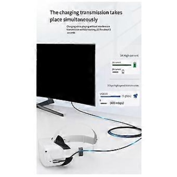 Til Meta/ 3 Link Kabel 5M VR Datakabel 2A Hurtig Opladning 5Gbps Højhastigheds Dataoverførselskabel