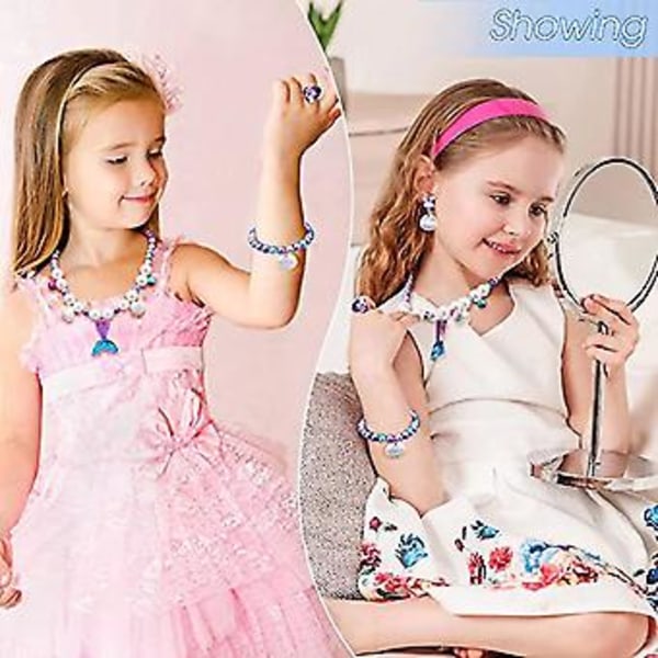 10 stk. Havfrue Halskjede Armbånd Sett Jenter Barn Havfrue Smykker Utkledningssett Havfruehale Halskjede Med Bjelle, Skjell Øredobb, Perle Skjell Armbånd, L