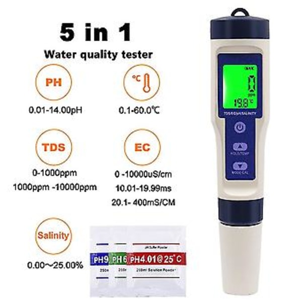 5-i-1 Digital Temperaturmätare Tds//ph/ity Mon Er För Pooler,