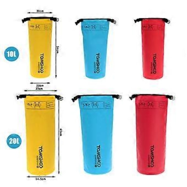 TOMSHOO 10L / 20L Vandtæt Dry Bag Opbevaringspose til Udendørs Brug, Rejser, Rafting, Sejlads, Kajak, Kano, Camping, Snowboarding