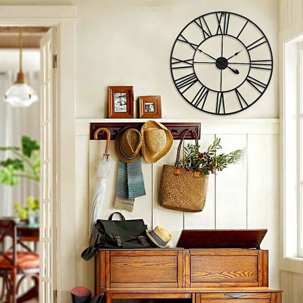 Tyst väggklocka Vintage romerska siffror 40cm Non Ticking Metal Skelett