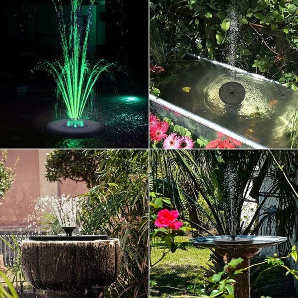 Solcellsfontänpump Flytande LED med 6 Fontäner Vatten Stil 4 i 1 Fristående Flytande Pump för Fågelbad, Akvarium, Damm, Trädgårdsdekoration