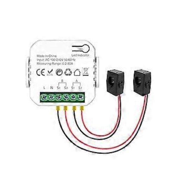 Tuya Wifi Smart Energimätare med Strömtransformator Klämma 2 Kanaler 80A Energimätare Smart Hem Wattmätare