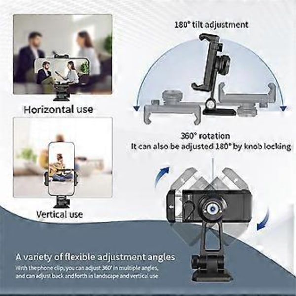 Telefon Tripod Mount Adapter med Arca QR Base, Cold Shoe, 360 Drejelig 180 Tilt, Telefonholder med 15 Pro Max