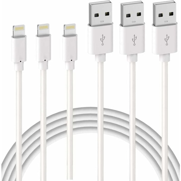 3-pakning iPhone-laderkabel 2M【MFI-sertifisert】 Lynrask ladekabel for iPhone 11 Pro XS Max XR X 8 7 6s 6 Plus 5 SE iPad, hvit ledning,