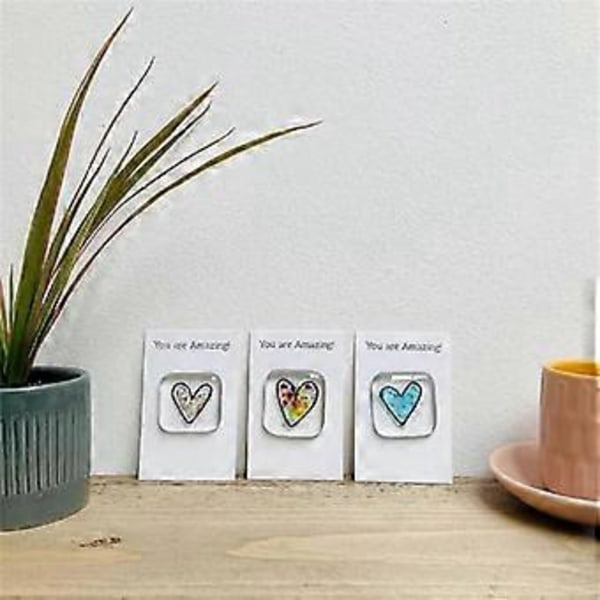 Lomme Token Glas Hjerte Kort Mindegave - Hjerte Mindekort til Lommen - Fusionsglas Hjerte Lomme Token Rød
