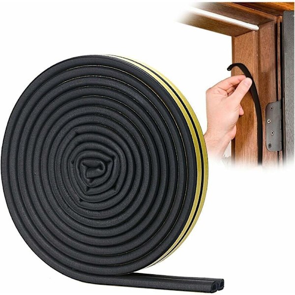 D-Profile Seal Strip, Door and Window Sealing Strip with Strong Adhesion, Sound Insulation and Weather Protection, 6 Meters (Black)