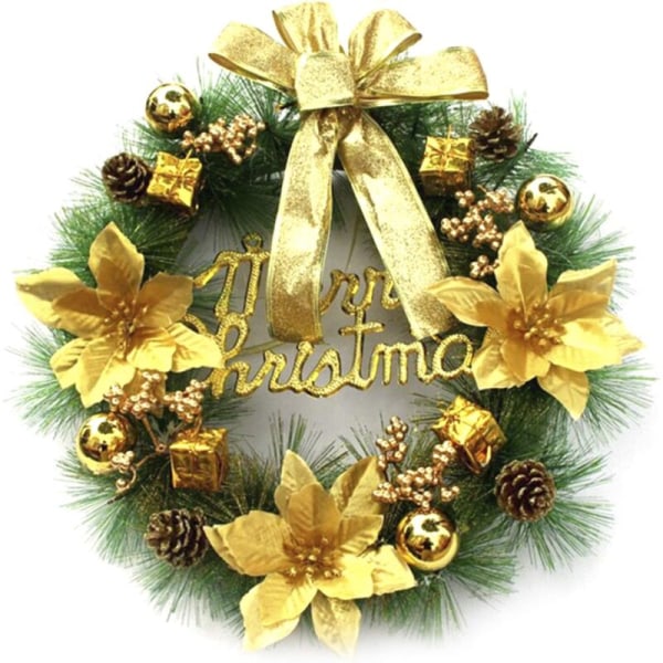 Julekrans med Led Fairy Lights Glædelig Jul Hoveddør Krans Kunstige Planter Blomst Væg Vindueshængende Ornament Krans Diamet