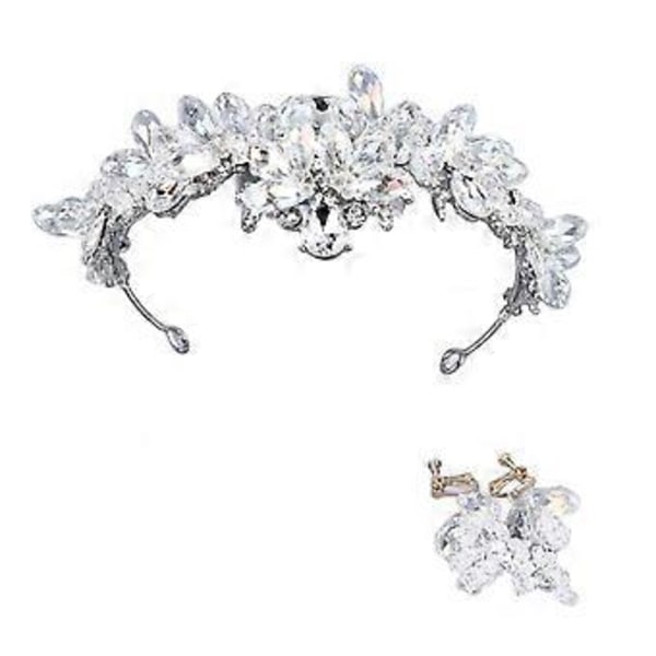 Rhinestone Prinsesse Tiara med Hængeøreringe - Elegant Legeringskrone til Fester og Begivenheder