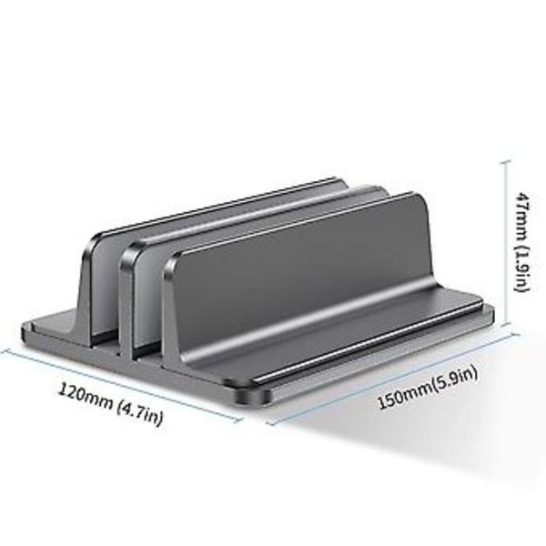 Dubbelt Vertikalt Laptopställ, aluminiumlegering Hållare Grå