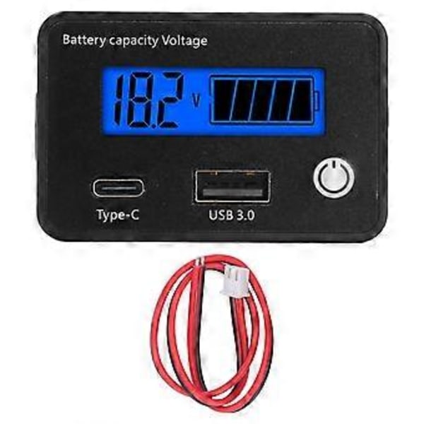 Digital Batteriovervåger LCD-skærm DC 8 til 30V USB Type C Port Batterikapacitet Spændingsmåler til Bil Motorcykel Båd
