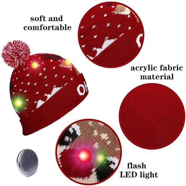 LED-upplyst stickad ful jultröja julhatt