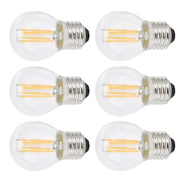 6 st Dimbar LED-lampa G45 E27 4W Transparenta Filamentlampor för Hembelysning Varmt Ljus 110V