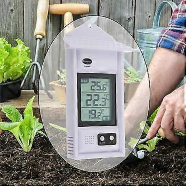 Digital Max Min Växthustermometer - Övervaka Max- och Mintemperaturer i Växthuset, Trädgården eller Hemma för Inomhus- eller Utomhusbruk, Enkel Väggmontering