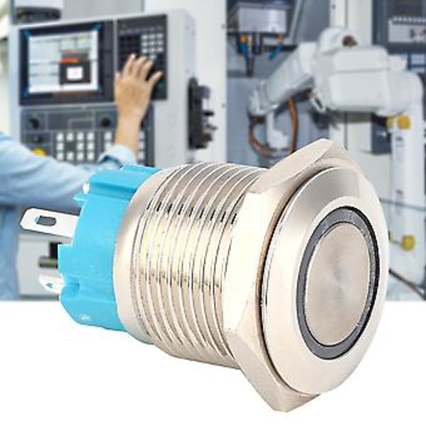 2 kpl 12~24VDC Painonappikytkin 16mm Itselukittuva Metallinen Painonappikytkin Valolla Valkoinen