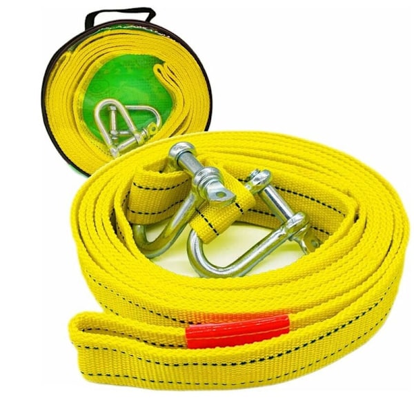 High Strength Tow Strap with Two Winch Safety D Hooks, 5 Ton Capacity and 5m Length -