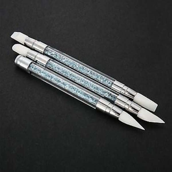 3 st Professionella Dubbla Huvuden Silikon UV Gel Nagelkonst Målning Skulptur Penna Verktygsset