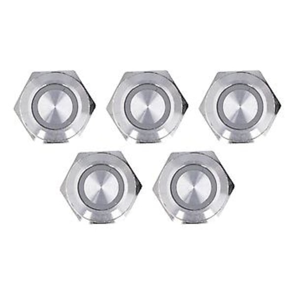 5 kpl Hetkellinen Painonappikytkin Metalli Automaattinen Nollaus Erittäin Ohut Vedenpitävä LEDillä 16mmDC12~24V Punainen