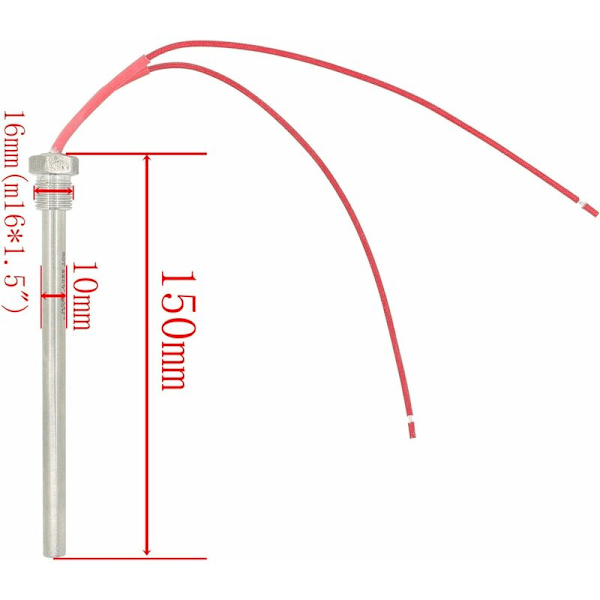 220v 300w 350w sytytystulpat pellettikamiinalle - halkaisija 10mm - pituus 140 150 170mm (kierre m16x1.5mm, pituus 150mm 300w)