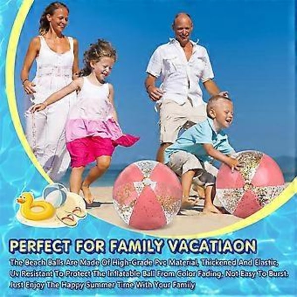 2 stk. 40 cm Oppustelige Strandbolde Guld Konfetti Poolbolde til Swimmingpool til Voksne Sommer Fødselsdagsfest Rosaguld