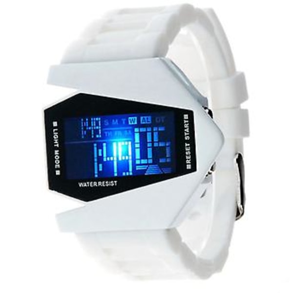 Unisex LED Fly Digitalur: Multifunktionelt Farverigt Design til Moderigtige Mænd og Kvinder i Hvid