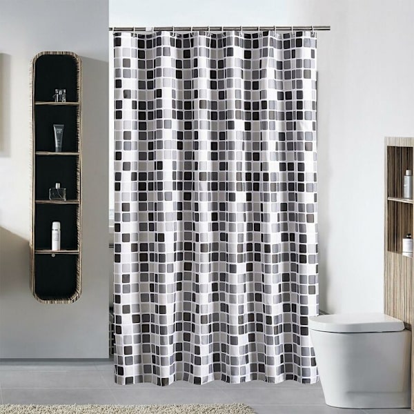 Bruseforhæng 200x200cm(BxH) Polyester Anti-Mildew Badeværelse Bruseforhæng Vandtæt Tyk Mosaik Mønster Kar Forhæng Liner med Spænder/H