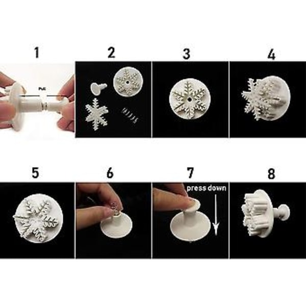 6 stk./sæt Fødevaregodkendt Plast Snefnug Fondant Kage Stempel Udskærere Forme DIY Prægeværktøj til Bagning