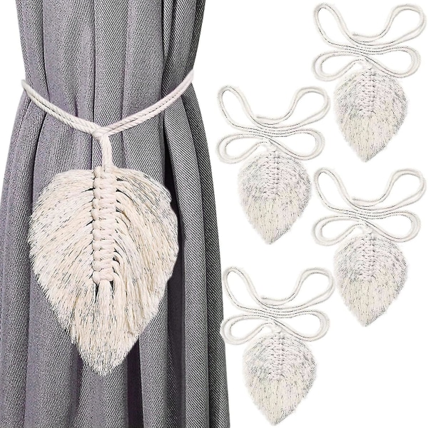 4-pack Boho-blad gardinupphängningar i bomull, macramé