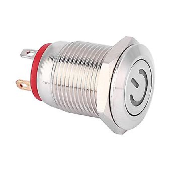 Lukitusvapaa 12 mm metallinen painonappikytkin rengas ja virran muotoinen LED-itsepalautuva punainen kytkin (12 V)