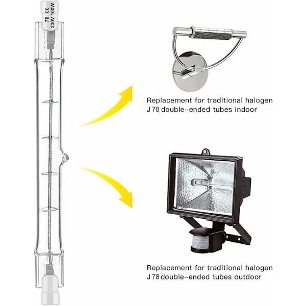 Sett med 5 R7S halogenpærer 78mm 80W 230V, R7S 78mm halogenstang, R7S halogenpære dimbar halogenstanglampe for bygningslyskaster, arbeidslandskapslig