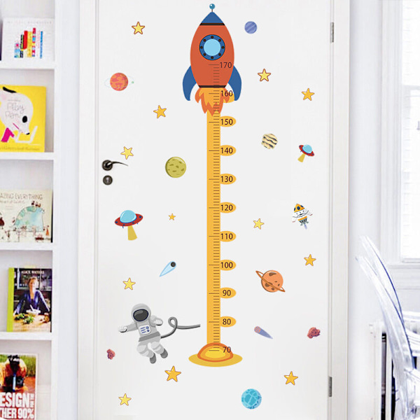 Planets Space Rocket Height Growth Measuring Chart Wall Stickers Removable DIY Kids Room Baby Daycare Sticker Wall Decor