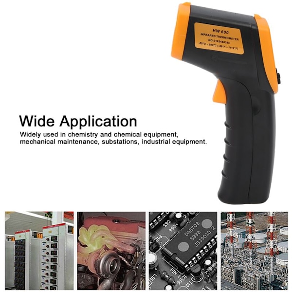 Infrarød termometer, berøringsfri digital lasertemperaturpistol -58°F til 1112°F (-50°C til 600°C) med LCD-skjerm, HW600