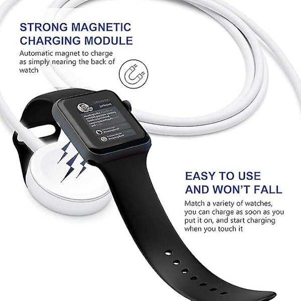 Klokkelader, 1m Hurtig Trådløs Magnetisk Trådløs Laderkabel Bærbar Ladesnor Usb Kompatibel Med Apple Watch Series Se Ultra 2 3