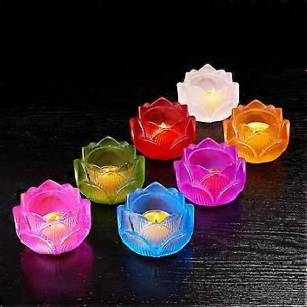 8 Färger Kristallglas Lotusblomma Ljus Tea Light Hållare Buddhistisk Ljusstake