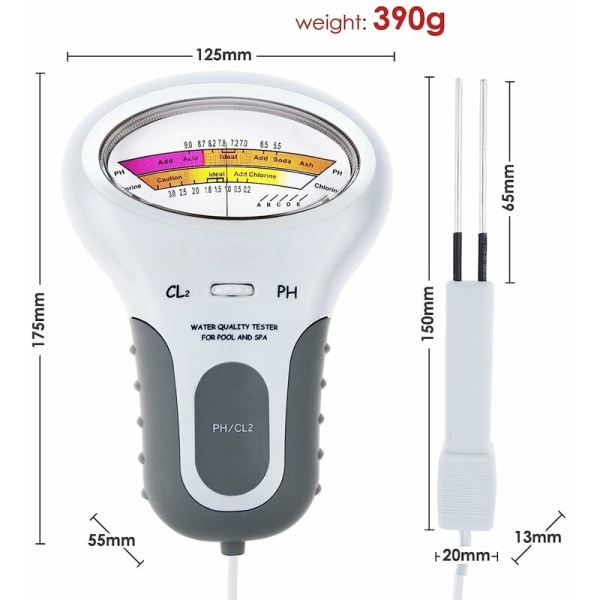 2-i-1 klor- og pH-måler til swimmingpool, CL2-niveau-måler, test af spa-vandkvalitet, analyseovervågning, håndholdt Porta