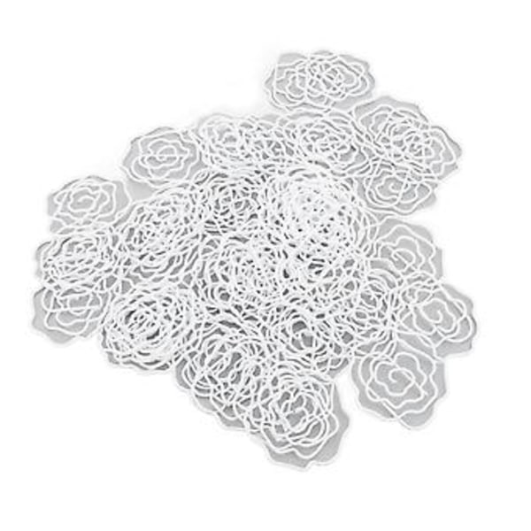 Floral Flair: 50 stk. Hvite Roseformede Papirklyper - Dekorative Metallklyper med Oppbevaringsboks