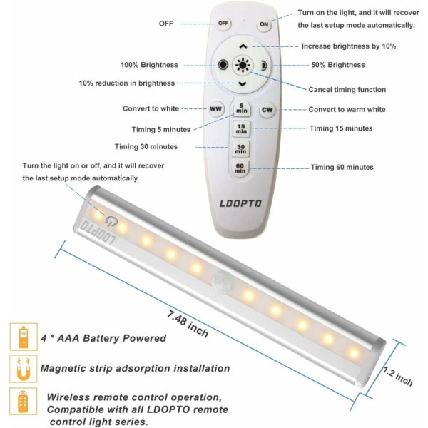 Trådløs LED-lampe 3 pakker med fjernbetjening  trådløs væglampe  LED-lys til soveværelse  skablampe bruges i skabe og montrer. Ingen ledninger