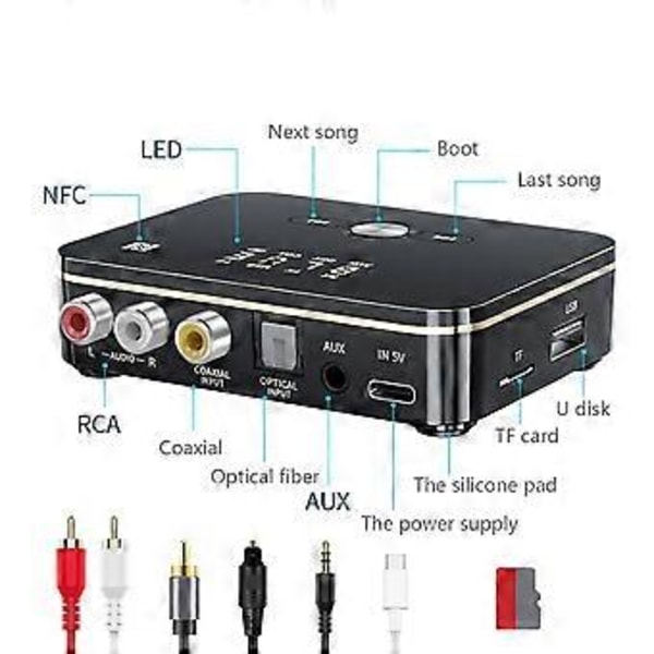 M8 Bluetooth 5.0 Audio Mottaker Sender APTXLL 3.5mm AUX Musikk Trådløs Adapter med Mikrofon NFC for Bil TV Høyttalere